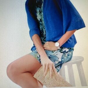 Tommy Bahama Navy Blue Linen Bell Sleeve Cardigan with Relaxed Silhouette XS